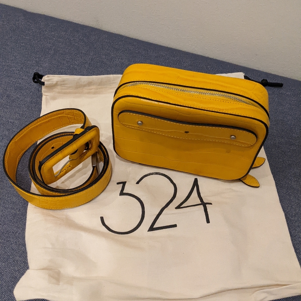 324 New York Yellow Croc Embossed Leather Belt Bag